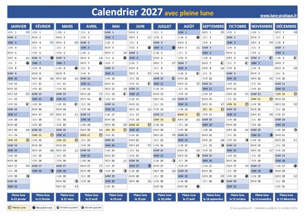 Calendrier des phases lunaires 2027 à télécharger, avec les dates exactes des 13 pleines lunes